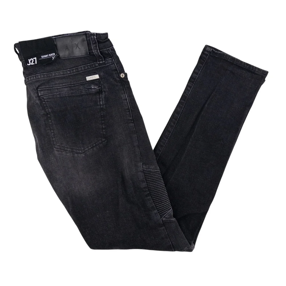NWT Armani Exchange Mens 33x31 Black J27 Skinny Biker Moto‎ Jeans Stretch Denim